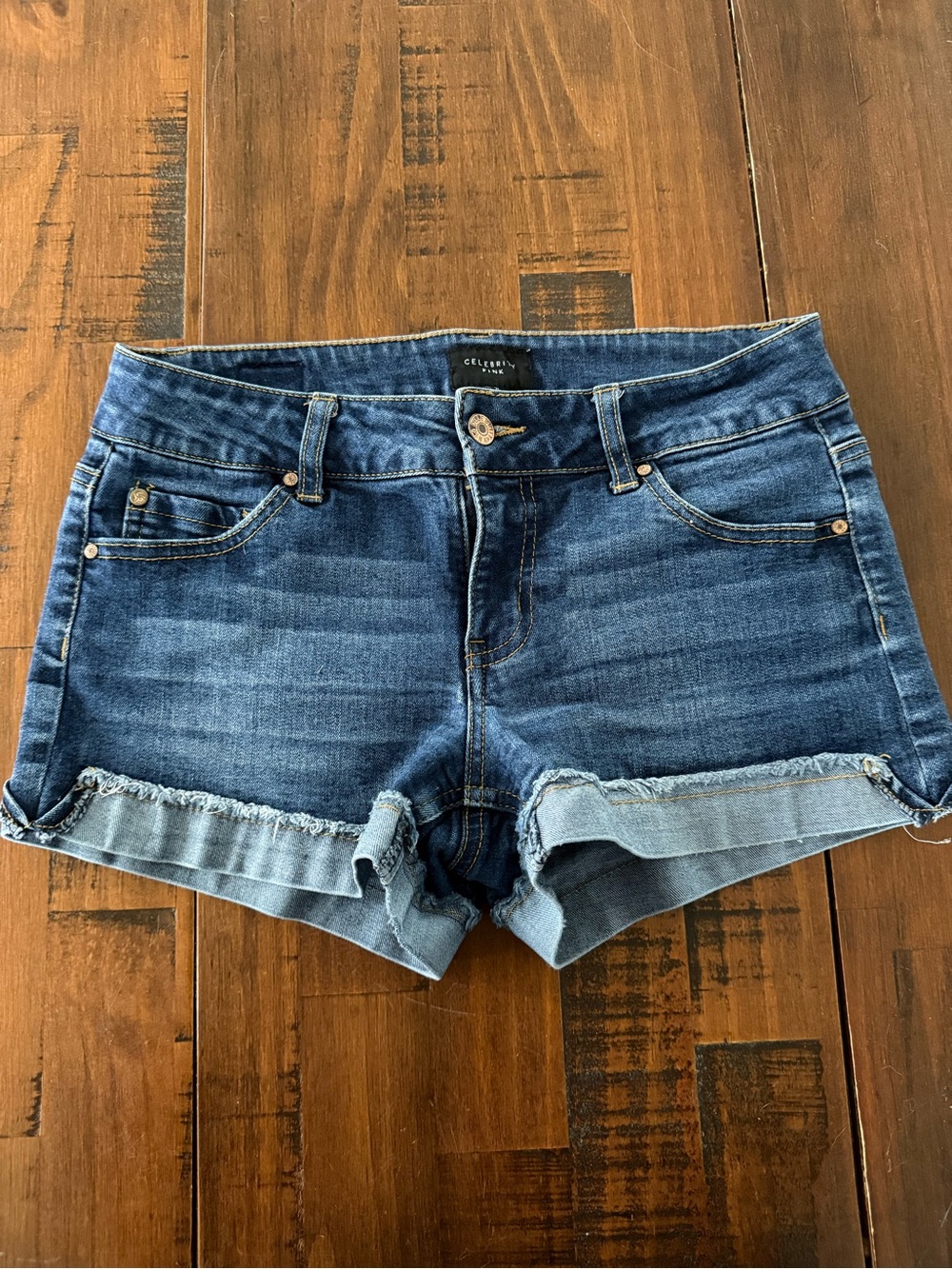 Celebrity Pink Dark Wash Rolled-Hem Denim Shorts